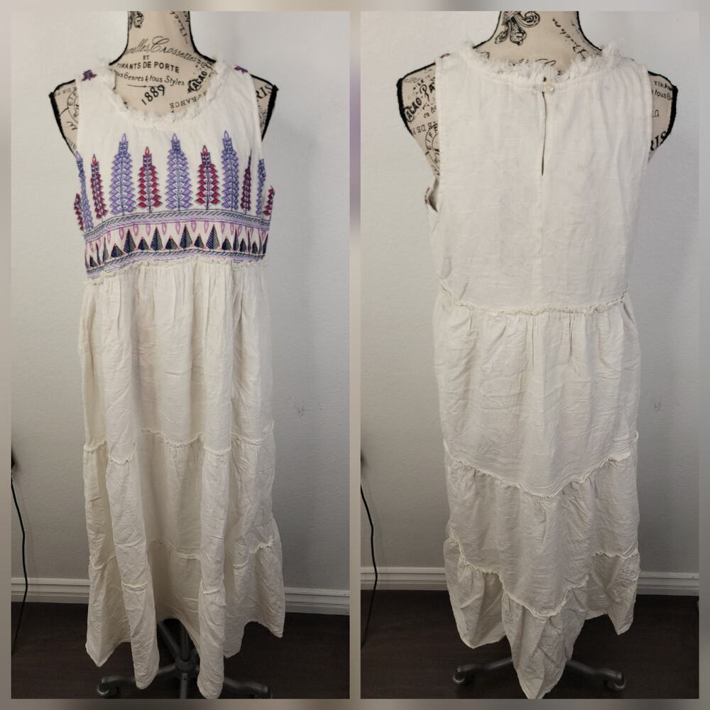 Raga Anthropologie Panama Maxi Dress Sz M Tiered Bohemian Prairie Cottage Summer